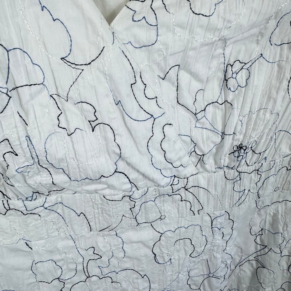 White Cotton‎ Embroidered Handmade Lined V-Neck Sleeveless Midi Dress Size 16 - Picture 3 of 5